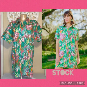 Michelle McDowell women’s large dress Dani  in the trees green pattern pink